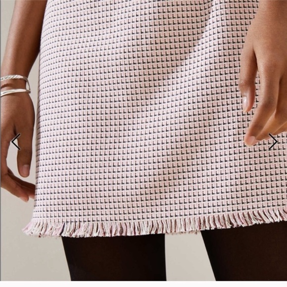 LOFT Dress Sleeveless Dress Fringe Hem Woven Pink Black Size 6 - Picture 3 of 14